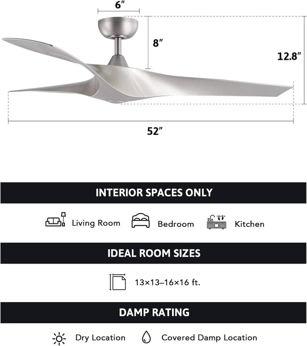 52 in. Industrial Ceiling Fan NO Light, Mid Century Ceiling Fan with Remote, 3 Walnut Blade Indoor Ceiling Fan for Kitchen Bedroom Living Room-15-ErisView