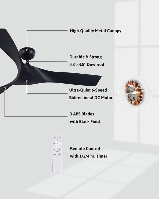 52 in. Industrial Ceiling Fan NO Light, Mid Century Ceiling Fan with Remote, 3 Walnut Blade Indoor Ceiling Fan for Kitchen Bedroom Living Room-23-ErisView