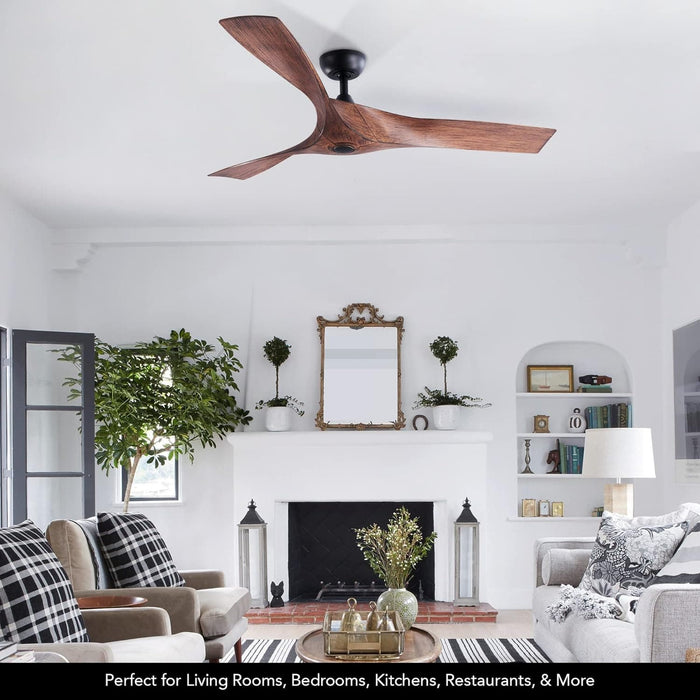 52 in. Industrial Ceiling Fan NO Light, Mid Century Ceiling Fan with Remote, 3 Walnut Blade Indoor Ceiling Fan for Kitchen Bedroom Living Room-2-ErisView
