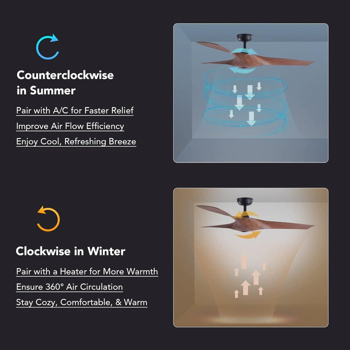 52 in. Industrial Ceiling Fan NO Light, Mid Century Ceiling Fan with Remote, 3 Walnut Blade Indoor Ceiling Fan for Kitchen Bedroom Living Room-4-ErisView