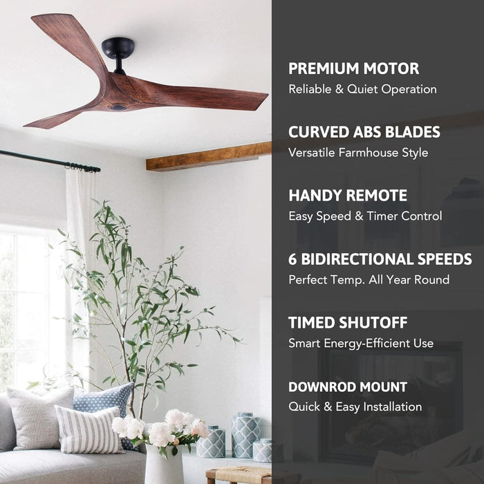 52 in. Industrial Ceiling Fan NO Light, Mid Century Ceiling Fan with Remote, 3 Walnut Blade Indoor Ceiling Fan for Kitchen Bedroom Living Room-5-ErisView