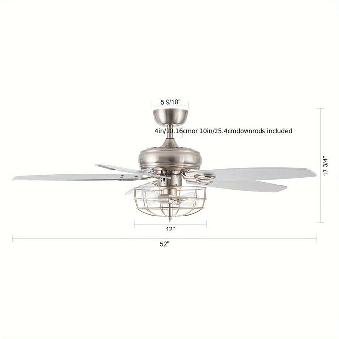 52 in. Industrial Ceiling Fan with Light and Iron Cage, Low Profile Reversible Ceiling Fan for Living Room-ErisView