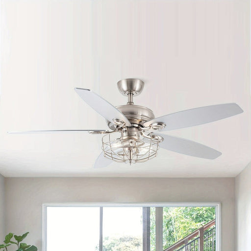 52 in. Industrial Ceiling Fan with Light and Iron Cage, Low Profile Reversible Ceiling Fan for Living Room-ErisView
