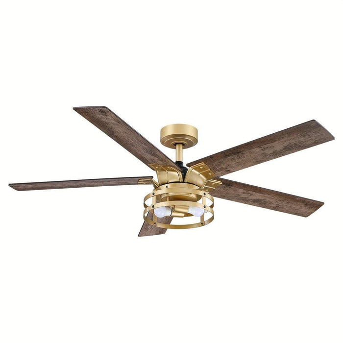 52 in. Industrial Downrod Mount Ceiling Fan with Light and Remote Control, Gold Reversible Ceiling Fan with Light-ErisView
