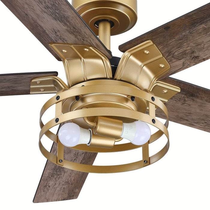 52 in. Industrial Downrod Mount Ceiling Fan with Light and Remote Control, Gold Reversible Ceiling Fan with Light-ErisView