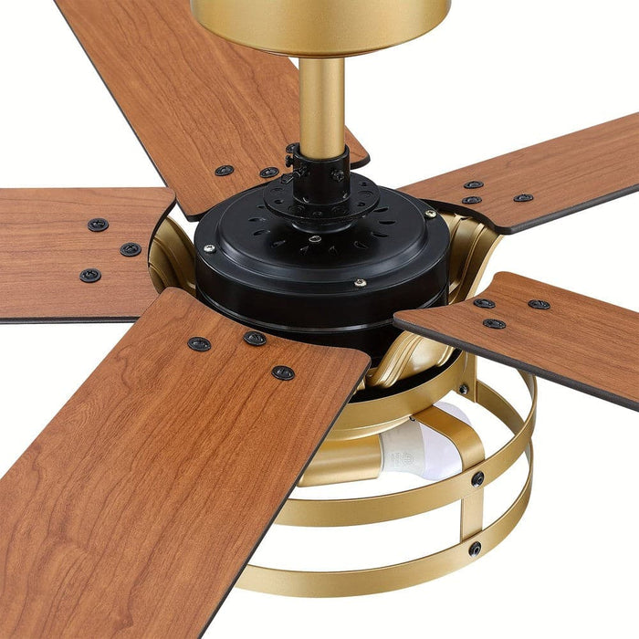 52 in. Industrial Downrod Mount Ceiling Fan with Light and Remote Control, Gold Reversible Ceiling Fan with Light-ErisView