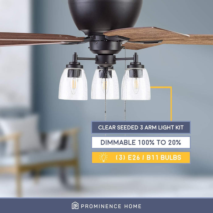 52 in. Industrial Farmhouse Ceiling Fan with Light, Flush Mount LED Ceiling Fan with Light, Pull Chain, Reversible Ceiling Fan Summer Winter-3-ErisView