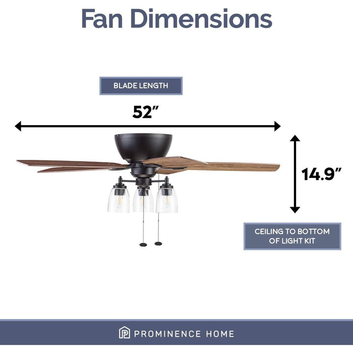 52 in. Industrial Farmhouse Ceiling Fan with Light, Flush Mount LED Ceiling Fan with Light, Pull Chain, Reversible Ceiling Fan Summer Winter-5-ErisView