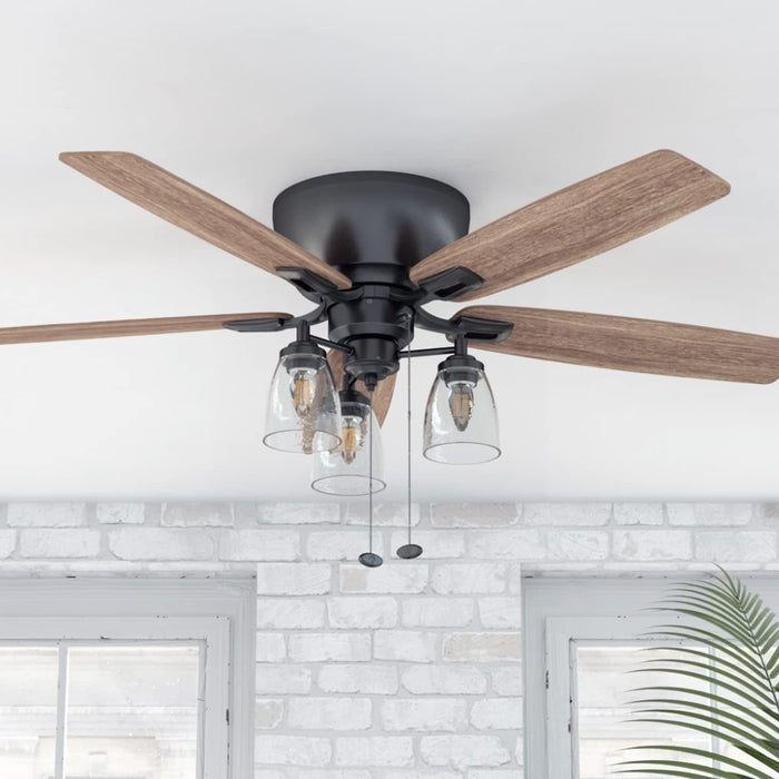52 in. Industrial Farmhouse Ceiling Fan with Light, Flush Mount LED Ceiling Fan with Light, Pull Chain, Reversible Ceiling Fan Summer Winter-8-ErisView
