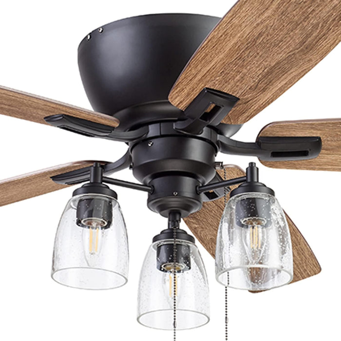 52 in. Industrial Farmhouse Ceiling Fan with Light, Flush Mount LED Ceiling Fan with Light, Pull Chain, Reversible Ceiling Fan Summer Winter-9-ErisView