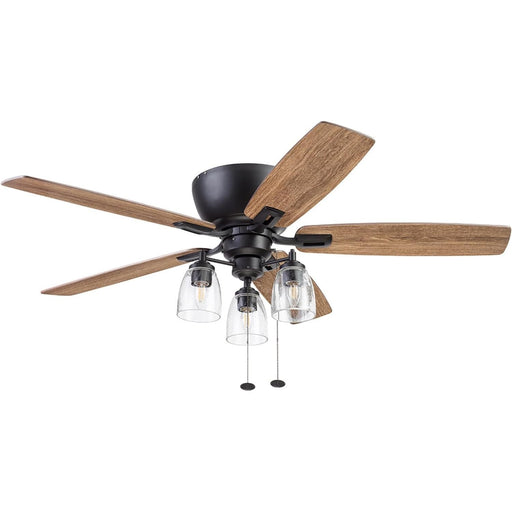 52 in. Industrial Farmhouse Ceiling Fan with Light, Flush Mount LED Ceiling Fan with Light, Pull Chain, Reversible Ceiling Fan Summer Winter-1-ErisView