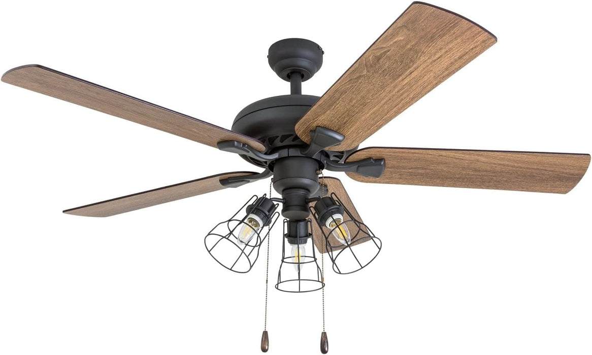 52 in. Industrial LED Ceiling Fan with Light Pull Chain, Bronze Reversible Fan in Winter Summer-6-ErisView