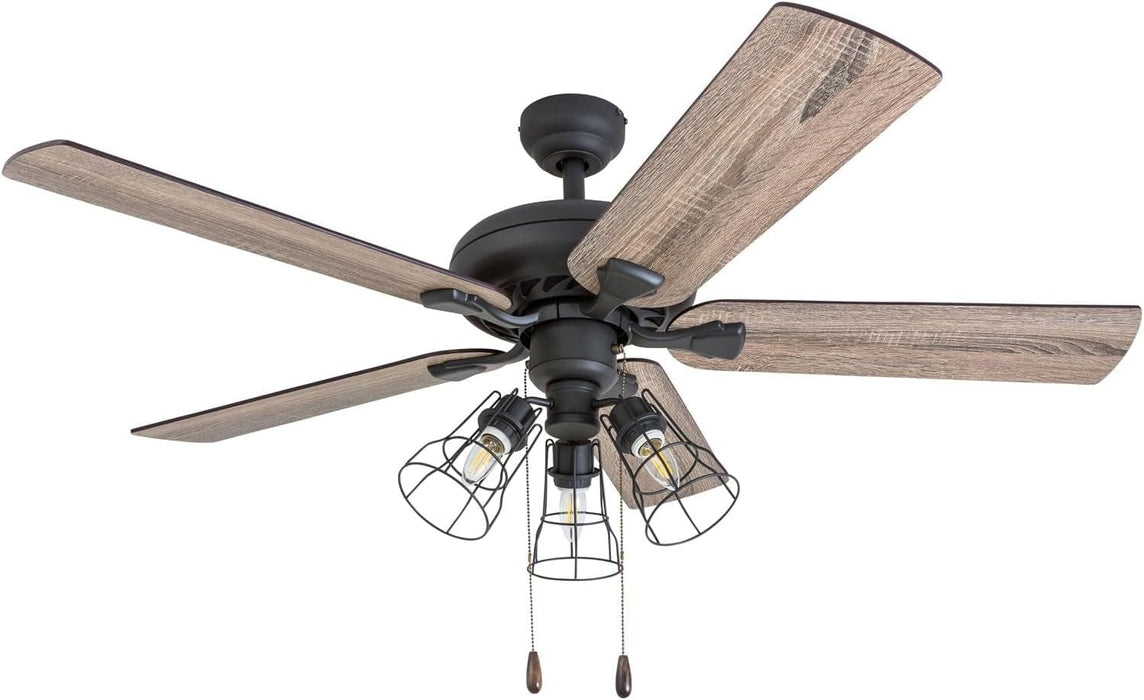 52 in. Industrial LED Ceiling Fan with Light Pull Chain, Bronze Reversible Fan in Winter Summer-1-ErisView