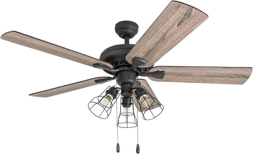 52 in. Industrial LED Ceiling Fan with Light Pull Chain, Bronze Reversible Fan in Winter Summer-1-ErisView