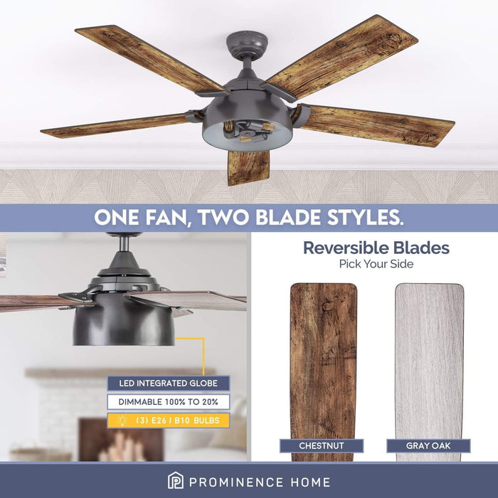52 in. Industrial Looking Ceiling Fan, LED Ceiling Fan with Light and Remote, Reversible Ceiling Fan Winter Summer-2-ErisView