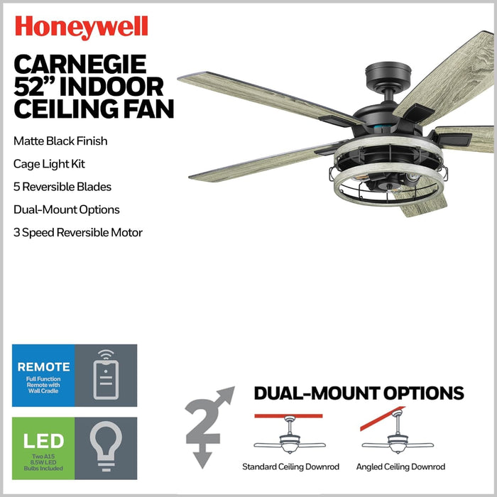 52 in. Industrial Style Ceiling Fans, Indoor Ceiling Fan and Light Remote Control-13-ErisView