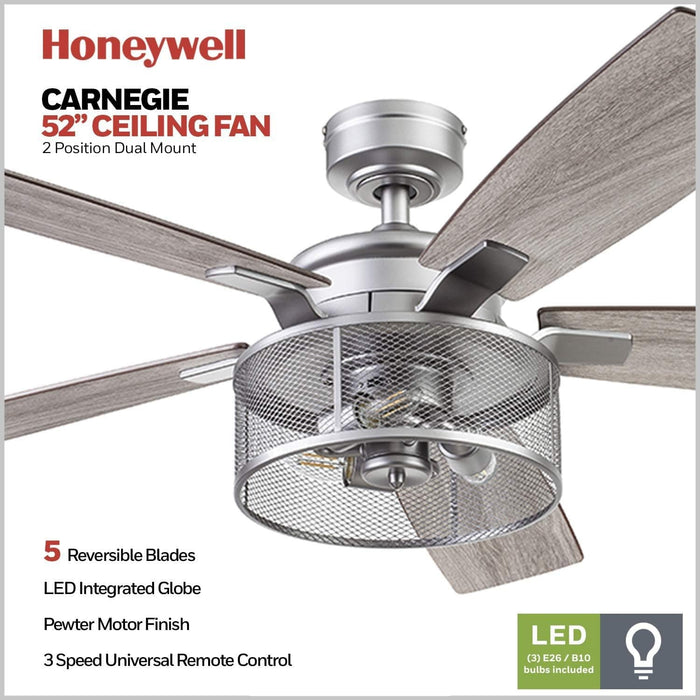 52 in. Industrial Style Ceiling Fans, Indoor Ceiling Fan and Light Remote Control-2-ErisView