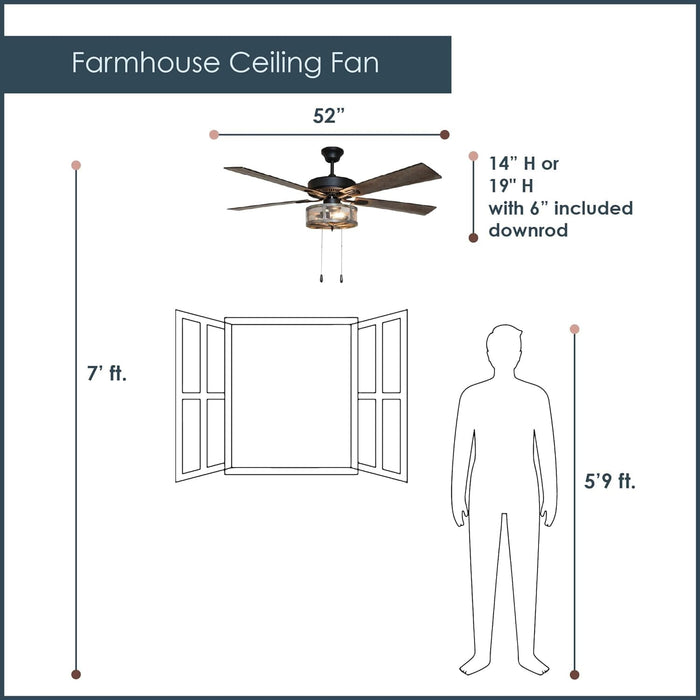 52 in. LED Brown Caged Elegant Ceiling Fans, Modern Farmhouse Rustic Ceiling Fans with Lights, Industrial Ceiling Fans, Metal Blade Fan-2-ErisView