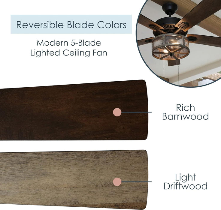 52 in. LED Brown Caged Elegant Ceiling Fans, Modern Farmhouse Rustic Ceiling Fans with Lights, Industrial Ceiling Fans, Metal Blade Fan-5-ErisView