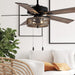 52 in. LED Brown Caged Elegant Ceiling Fans, Modern Farmhouse Rustic Ceiling Fans with Lights, Industrial Ceiling Fans, Metal Blade Fan-6-ErisView