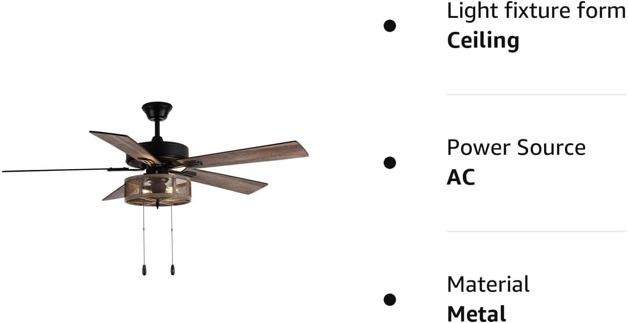 52 in. LED Brown Caged Elegant Ceiling Fans, Modern Farmhouse Rustic Ceiling Fans with Lights, Industrial Ceiling Fans, Metal Blade Fan-9-ErisView
