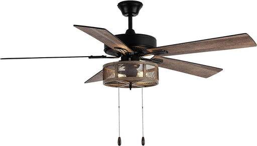52 in. LED Brown Caged Elegant Ceiling Fans, Modern Farmhouse Rustic Ceiling Fans with Lights, Industrial Ceiling Fans, Metal Blade Fan-1-ErisView