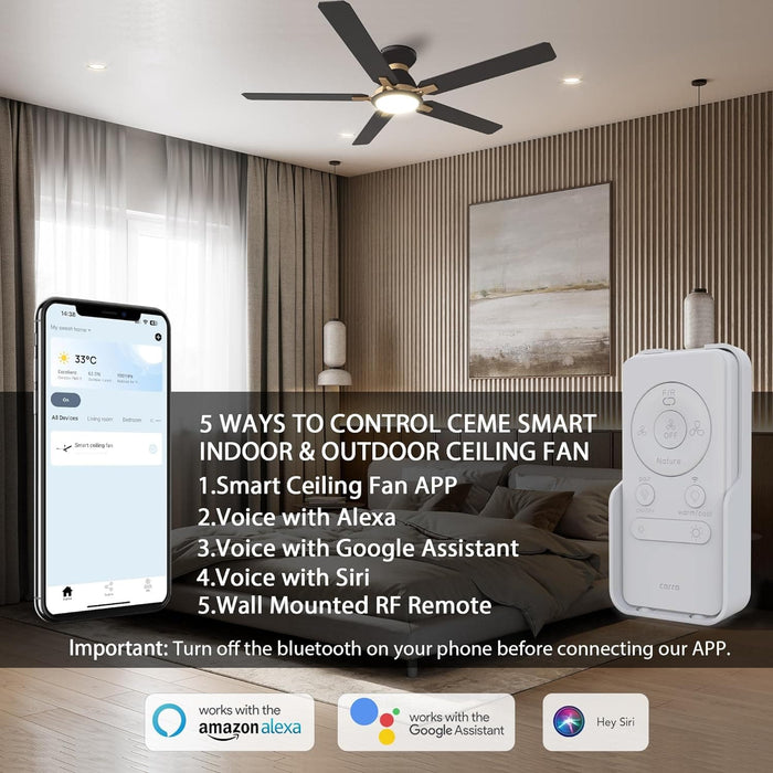 52 in. Low Ceiling Fan and Light, Reversible Smart Ceiling Fan with Remote, Work with Alexa, Siri Google Home, Dimmable Black and Gold Ceiling Fan-3-ErisView