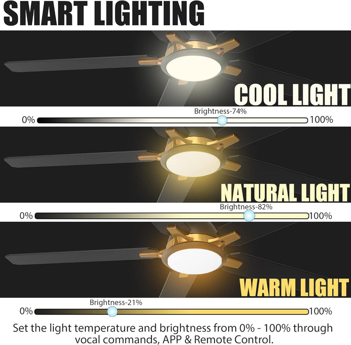 52 in. Low Ceiling Fan and Light, Reversible Smart Ceiling Fan with Remote, Work with Alexa, Siri Google Home, Dimmable Black and Gold Ceiling Fan-4-ErisView