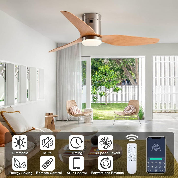 52 in. Low Ceiling Fan and Light, Smart Dimmable Ceiling Fans with Remote, Modern Ceiling Fan for Kitchen Bed Rooom Dining Room, Reversible Ceiling Fan -2-ErisView