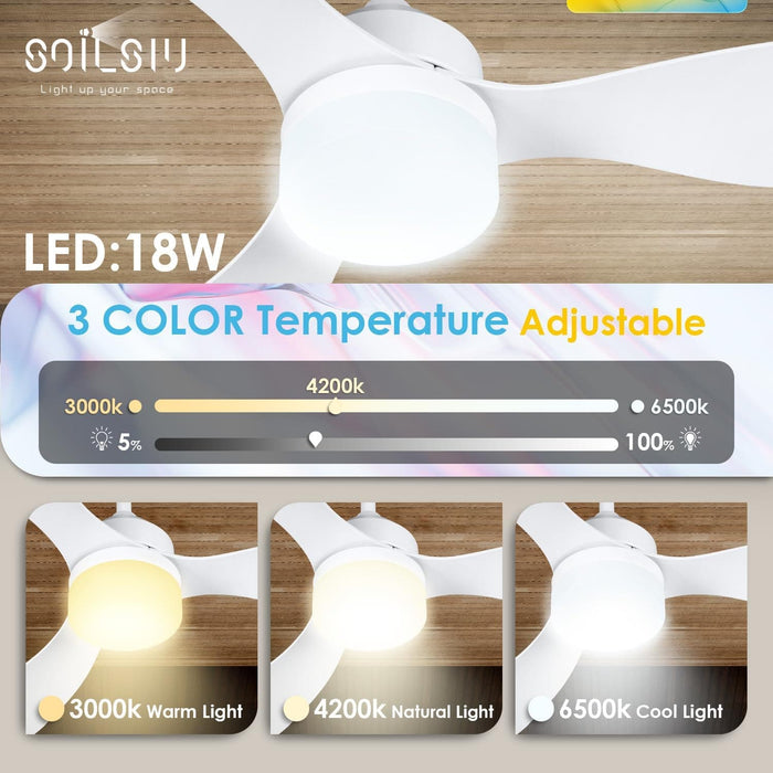 52 in. Low Profile Ceiling Fan with Light and Remote, Dimmable Noiseless Flush Mount Ceiling Fan for Bedroom, Reversible Ceiling Fan Winter Summer-2-ErisView