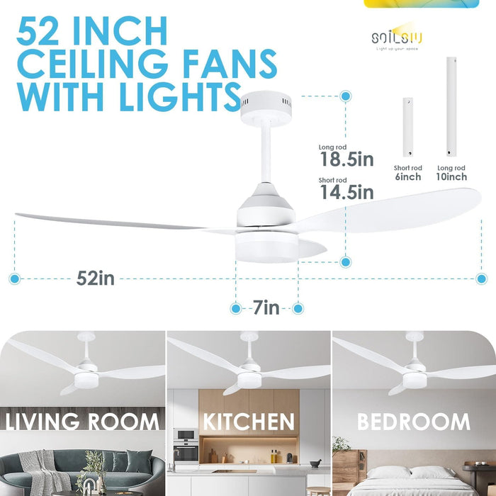 52 in. Low Profile Ceiling Fan with Light and Remote, Dimmable Noiseless Flush Mount Ceiling Fan for Bedroom, Reversible Ceiling Fan Winter Summer-7-ErisView