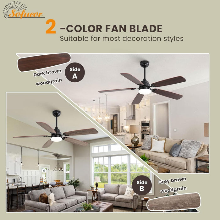 52 in. Low Profile Ceiling Fan with Light and Remote, Quiet Ceiling Fans with Lights for Bedroom Living Room Patio-2-ErisView