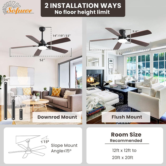 52 in. Low Profile Ceiling Fan with Light and Remote, Quiet Ceiling Fans with Lights for Bedroom Living Room Patio-3-ErisView