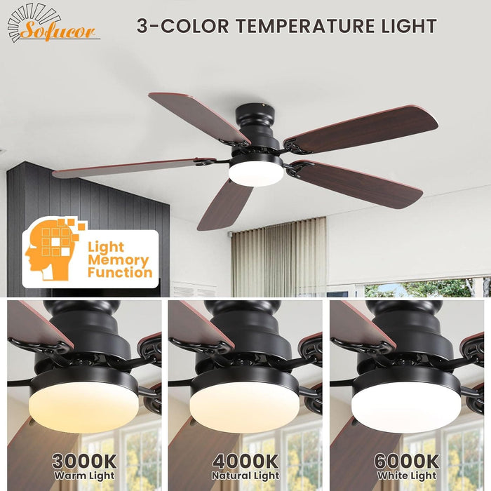 52 in. Low Profile Ceiling Fan with Light and Remote, Quiet Ceiling Fans with Lights for Bedroom Living Room Patio-4-ErisView