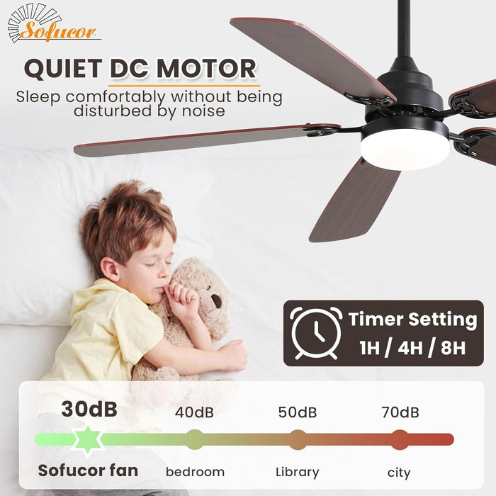 52 in. Low Profile Ceiling Fan with Light and Remote, Quiet Ceiling Fans with Lights for Bedroom Living Room Patio-5-ErisView