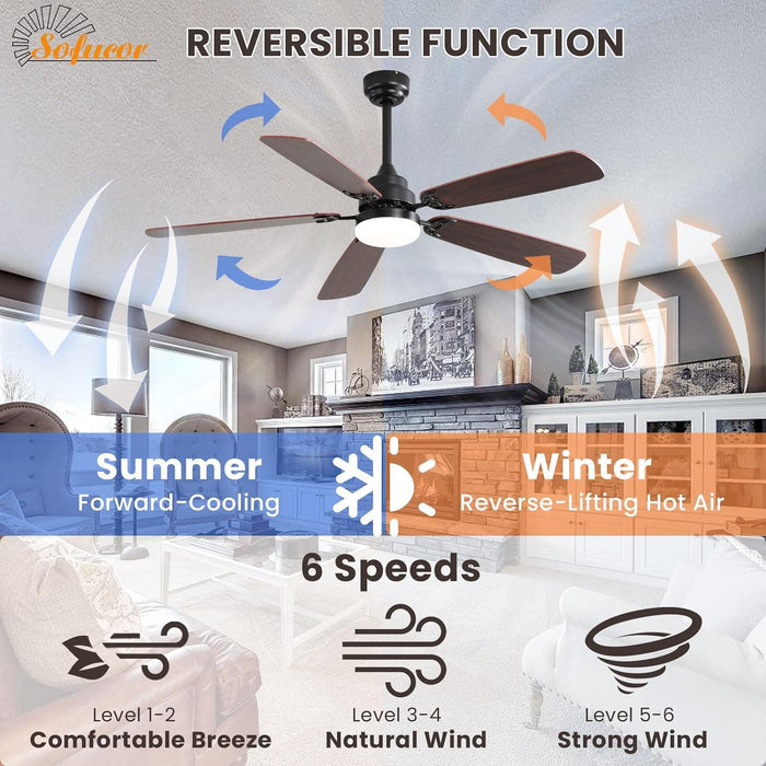 52 in. Low Profile Ceiling Fan with Light and Remote, Quiet Ceiling Fans with Lights for Bedroom Living Room Patio-6-ErisView