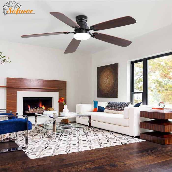 52 in. Low Profile Ceiling Fan with Light and Remote, Quiet Ceiling Fans with Lights for Bedroom Living Room Patio-8-ErisView