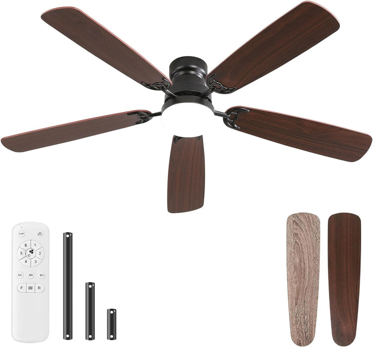 52 in. Low Profile Ceiling Fan with Light and Remote, Quiet Ceiling Fans with Lights for Bedroom Living Room Patio-1-ErisView
