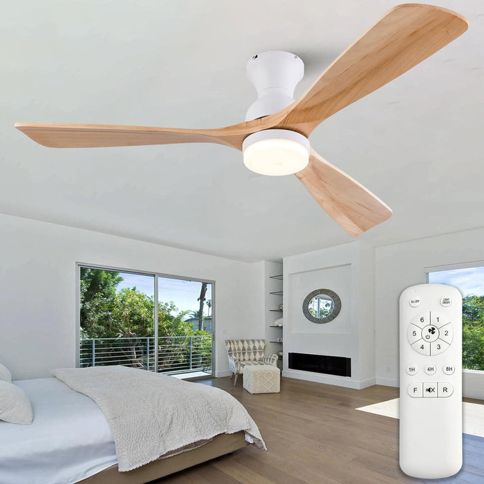 52 in. Low Profile Ceiling Fan with Light and Remote, Quiet Reversible Flush Mount Ceiling Fan, Wood Hugger Ceiling Fans, Indoor Outdoor Ceiling Fans-2-ErisView