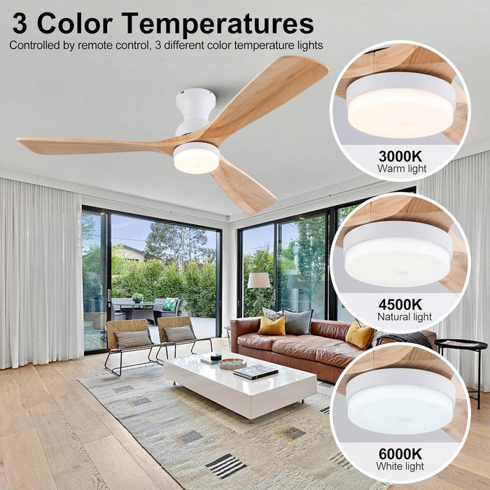 52 in. Low Profile Ceiling Fan with Light and Remote, Quiet Reversible Flush Mount Ceiling Fan, Wood Hugger Ceiling Fans, Indoor Outdoor Ceiling Fans-3-ErisView
