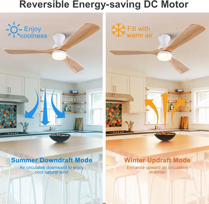 52 in. Low Profile Ceiling Fan with Light and Remote, Quiet Reversible Flush Mount Ceiling Fan, Wood Hugger Ceiling Fans, Indoor Outdoor Ceiling Fans-4-ErisView