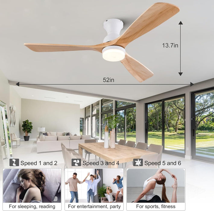52 in. Low Profile Ceiling Fan with Light and Remote, Quiet Reversible Flush Mount Ceiling Fan, Wood Hugger Ceiling Fans, Indoor Outdoor Ceiling Fans-5-ErisView