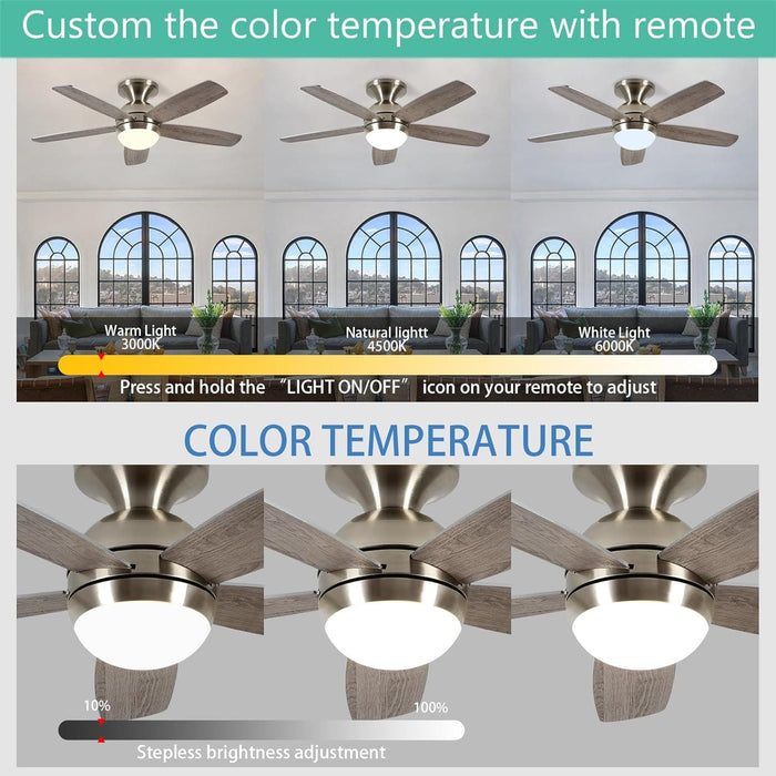 52 in. Low Profile Ceiling Fan with Remote, Flush Mount Ceiling Fan and Light, Reversible Dimmable Wood Ceiling Fan for Bedroom Living Room Dining Room-4-ErisView