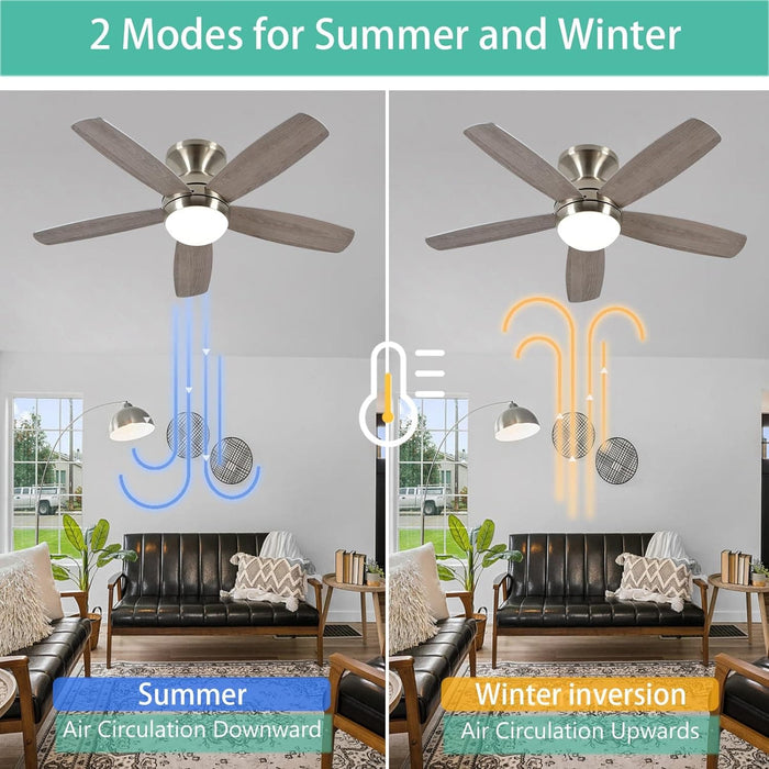 52 in. Low Profile Ceiling Fan with Remote, Flush Mount Ceiling Fan and Light, Reversible Dimmable Wood Ceiling Fan for Bedroom Living Room Dining Room-5-ErisView