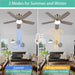 52 in. Low Profile Ceiling Fan with Remote, Flush Mount Ceiling Fan and Light, Reversible Dimmable Wood Ceiling Fan for Bedroom Living Room Dining Room-5-ErisView