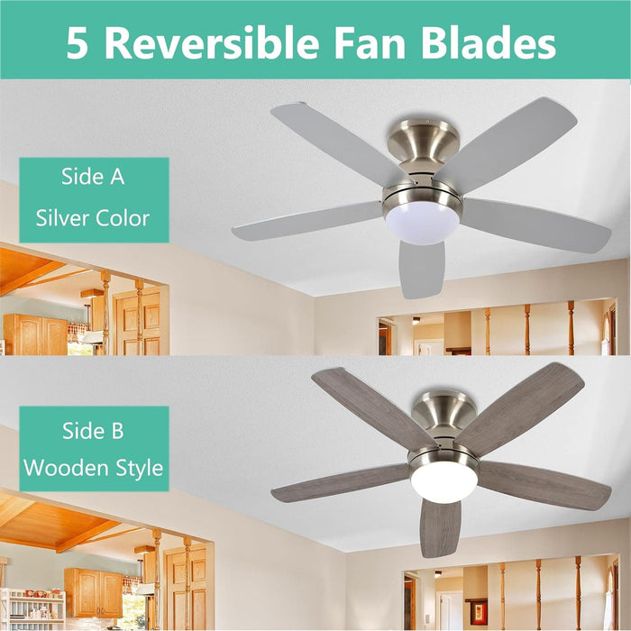 52 in. Low Profile Ceiling Fan with Remote, Flush Mount Ceiling Fan and Light, Reversible Dimmable Wood Ceiling Fan for Bedroom Living Room Dining Room-6-ErisView