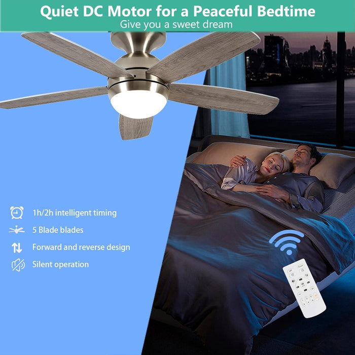 52 in. Low Profile Ceiling Fan with Remote, Flush Mount Ceiling Fan and Light, Reversible Dimmable Wood Ceiling Fan for Bedroom Living Room Dining Room-7-ErisView