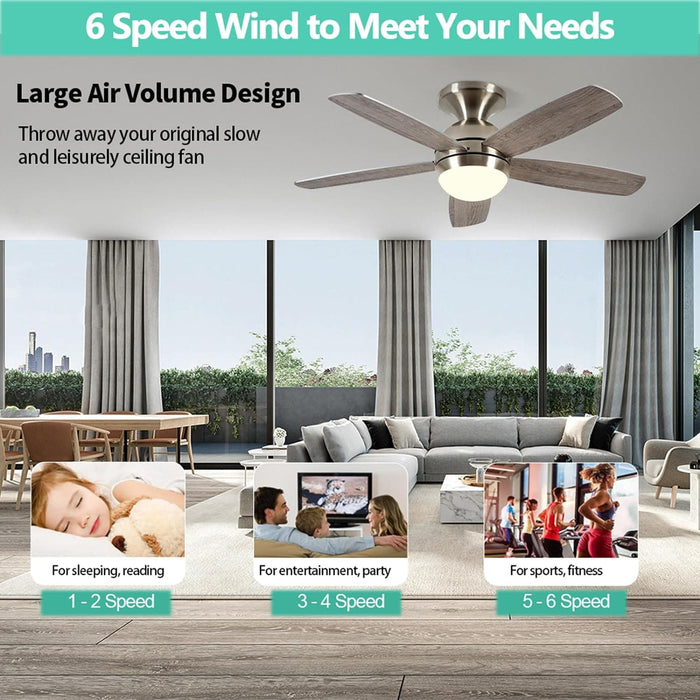 52 in. Low Profile Ceiling Fan with Remote, Flush Mount Ceiling Fan and Light, Reversible Dimmable Wood Ceiling Fan for Bedroom Living Room Dining Room-8-ErisView