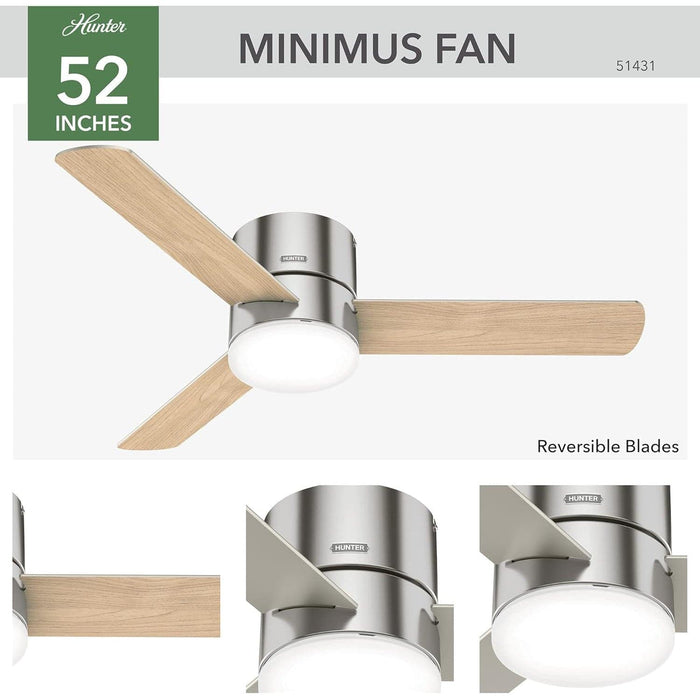 52 in. Low Profile Indoor Ceiling Fan with LED Light and Remote Control, Brushed Nickel Ceiling Fan-2-ErisView