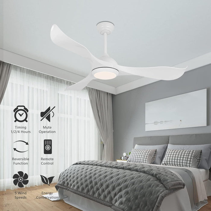 52 in. Low Profile Modern Ceiling Fan with Lights, White Ceiling Fan with Remote, 3 Blade Reversible Quietest Fan For Sleeping-4-ErisView